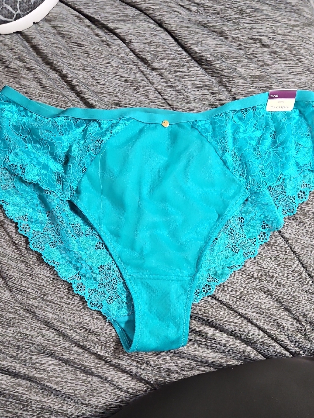Cacique Teal Lace Bikini Panty with Gold Accent